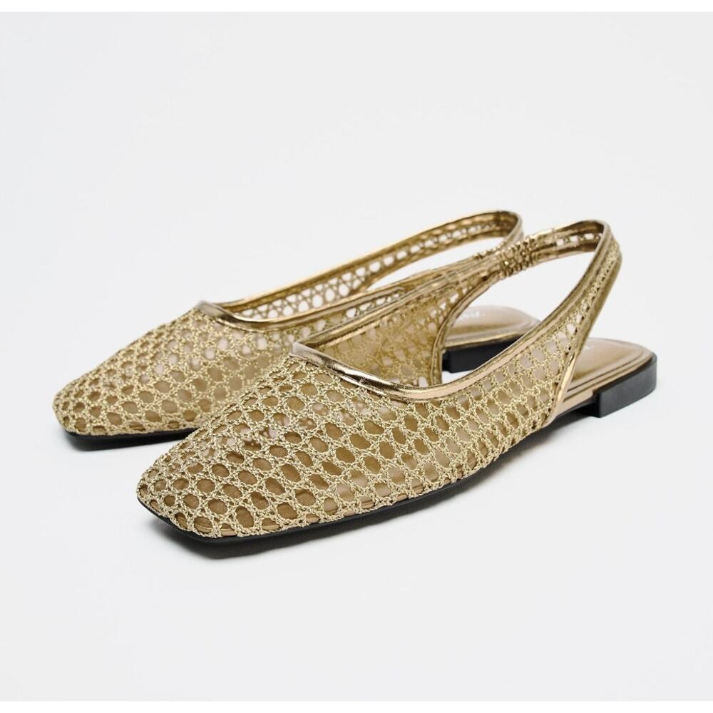 LAST ONE!!! ZARA Metallic Braided Slingback Flats Gold NWT Ballerina US 7.5 - Picture 13 of 16